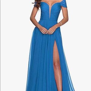 Formal Chiffon Gown, off the shoulder with long pooling skirt